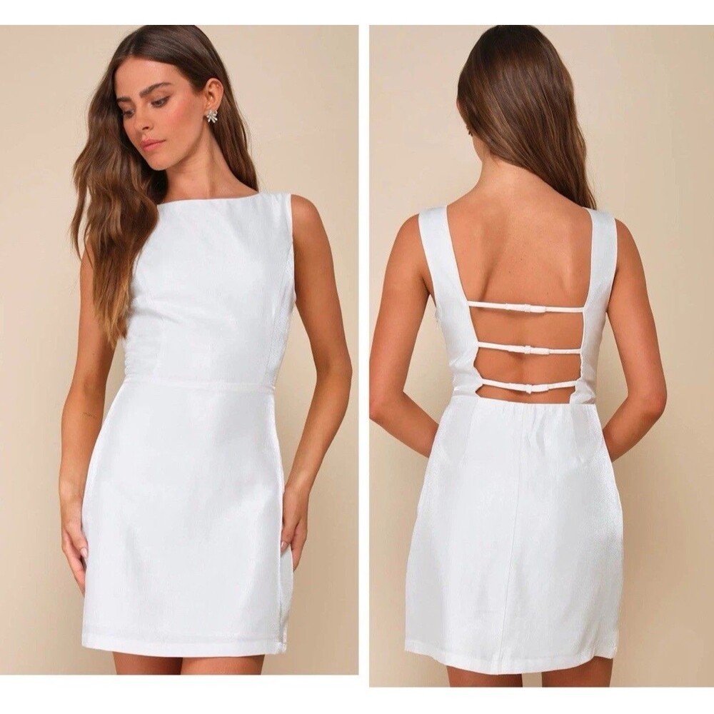 Lulus Sophisticated Selection White Sleeveless Backless Mini Dress Size large
